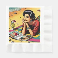 Retro Lady at Beach Daydreaming about Fashion Napkins