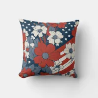 Muted Pastel American Flag and Flowers Throw Pillow