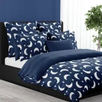 Navy Blue Crescent Moon And Stars Celestial Duvet Cover