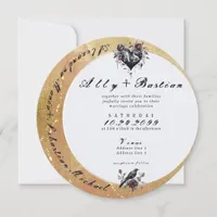 Gothic Moon Moody Black Floral Raven Heart Wedding Invitation