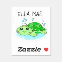 Personalized Cute Turtle Cartoon Name  Sticker