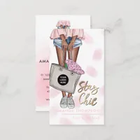 African American Pink and Blue Denim Floral Busine Business Card