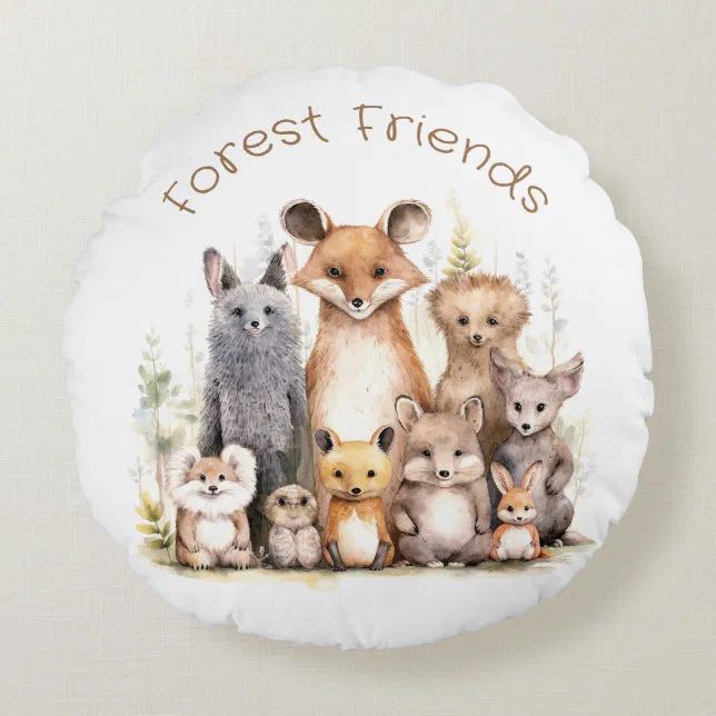 Forest Friends | Cute Animals | Nursery & Kids Round Pillow