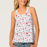 Watermelon Pink and Blue Watercolor Floral Pattern Tank Top