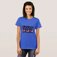 USA Flag Letters, American Flag Lady's Dark Tee