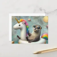 Cute Otter in a Floating Unicorn Postcard