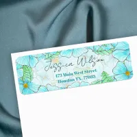 Watercolor Sky Blue Flowers Foliage Return Address Label