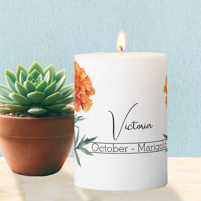 Birth Month Flower October Marigold Pillar Candle