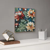 Vibrant Chrysanthemum Design Square Wall Clock