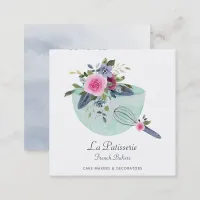 Elegant Mint Floral Wedding Cake Makers Bakery Square Business Card