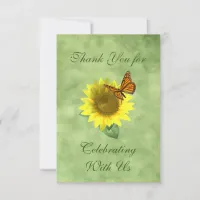Pretty Yellow Sunflower and Orange Butterfly Thank You Card