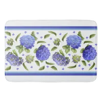 Blue Hydrangea Flowers Botanical Art Bath Mat