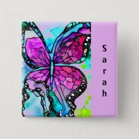 Violet and Black Butterfly Square Button