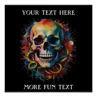 Skull Head with multi-colored Paint Splashes Poster