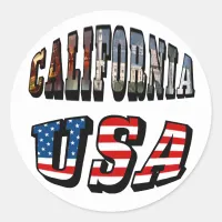 California Picture and USA Flag Text Classic Round Sticker