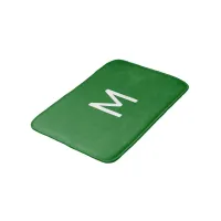 Minimalistic White Monogram on Green Bath Mat