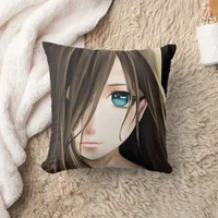 Brown Haired Blue Eyed Anime Girl Throw Pillow