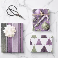 Purple Green Christmas Patterns #12#24#27 ID1009 Wrapping Paper Sheets