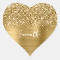 Glittery Gold Glam Name Heart Sticker