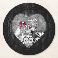 Gothic Skeletons Wedding Burgundy ID866 Round Paper Coaster