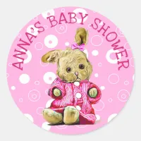 Personalized Baby Shower Stickers Pink Bunny