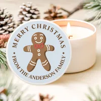 Gingerbread Man Blue Merry Christmas Mini Candle Favors