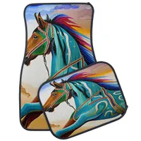 Vibrant Native Indian Horse in Dynamic Stride Car Floor Mat