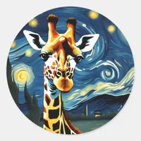 Giraffe in the Starry Night Classic Round Sticker