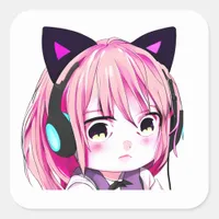 Cute Anime Girl with Cat Ears Square Sticker