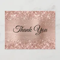 Glittery Light Rose Gold Foil Thank You Postcard