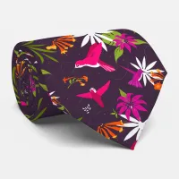 Hummingbird Tropical Flowers and Palms Wedding Neck Tie