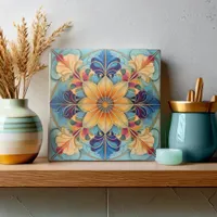 Colorful Floral Tile Pat# Powder Blue Gold ID1078