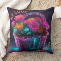 Monogram Brightly Colored Flowers in a Basket | Throw Pillow