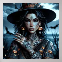 Pretty Gothic Witch with Tattoos Halloween   Poster