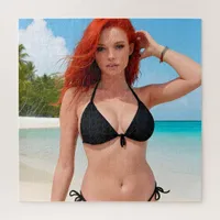 Sexy Red Haired Woman in Black Bikini Jigsaw Puzzle