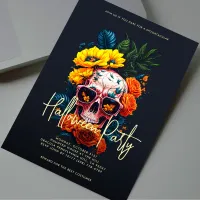 Modern Floral Skull Halloween Party Invitation