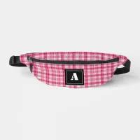 Plaid Pattern Gingham Check Raspberry Monogram Fanny Pack