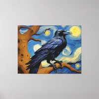 A Raven in an Old Oak Tree Starry Night Canvas Print