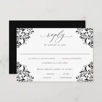 Elegant Black and White Vintage Classic Wedding RS RSVP Card