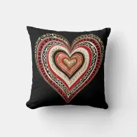 Heart within a Heart Black Throw Pillow