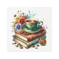 Vintage Books, Flowers and Coffee or Tea Metal Print