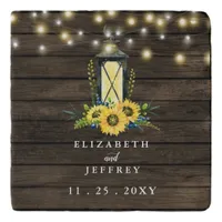 Barn Wood String Lights Sunflowers Wedding  Trivet