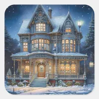 Pretty Holiday Christmas House  Square Sticker