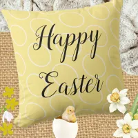 Happy Easter Yellow Spring Pattern Elegant Script Throw Pillow