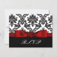 red damask wedding rsvp cards