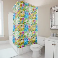 Floral Patchwork Art Watercolor Flowers Shower Curtain