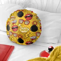 The Bomb Retro Lips Red/Gold ID553 Round Pillow