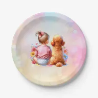 Baby Girl and an Apricot Poodle Paper Plates