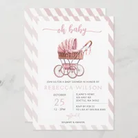 Oh Baby Pink Stroller Pram Girl Baby Shower  Invitation