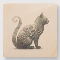 Paisley Profile Cat Stone Coaster